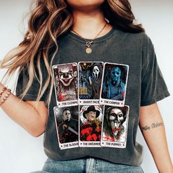 Horror Character Tarot Cards Shirt, Halloween Horror Movie Shirt, The Camper The Clown Ghostface Shirt