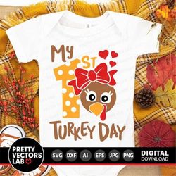 My 1st Turkey Day Svg, Girl Turkey Svg, Girls Thanksgiving Svg Dxf Eps Png, Baby Cut Files, Newborn Svg, Fall Clipart, S