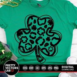Leopard Print Clover Svg, St Patrick's Day Cut Files, Shamrock Svg Dxf Eps Png, Lucky Clover Clipart, Woman Shirt Design