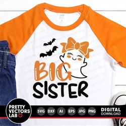 Halloween Svg, Big Sister Svg, Sister Svg, Girl Halloween Cut Files, Cute Ghost Svg, Dxf, Eps, Png, Kids Costume Clipart