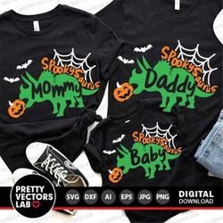 Spooky Saurus Mommy Daddy Baby Svg, Triceratops Cut Files, Halloween Dinosaur Svg Dxf Eps Png, Matching Family Shirts Sv