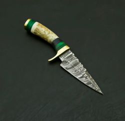 Custom Hand Forged Damascus Skinner Knife with Beautiful Handle & Sheath