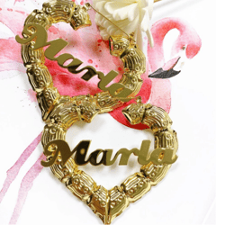Personalized Bamboo Name Earrings Heart Women Custom Jewelry Stainless Steel