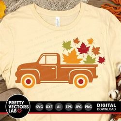 Fall Truck Svg, Old Truck with Leaves Svg, Fall Cut Files, Cute Vintage Truck Svg Dxf Eps Png, Autumn Clipart, Maple Lea