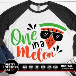 one in a melon svg, summer cut file, watermelon svg, boys summertime svg dxf eps png, baby boy clipart, kids shirt desig
