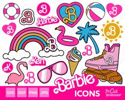 Barbi Icons Bundle Rainbow Inline Skate Flamingo Palm Ice Cream Sun  SVG PNG JPG Clipart Digital Download Sublimation Cr