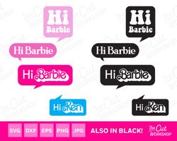 Hi Barbi Speech Bubbles Movie Retro Logo Babe Doll Girly Pink Layered  SVG PNG JPG Clipart Digital Download Sublimation