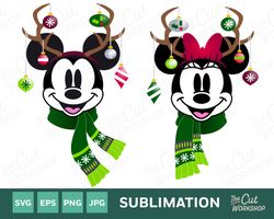 Holiday Antlers Mickey Minnie Mouse Ears Christmas Ornaments  SVG Clipart Images Digital Download SUBLIMATION PRINT File