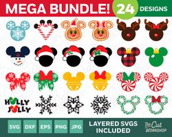 Christmas Mickey Minnie Mouse Ears MEGA BUNDLE  SVG Clipart Images Digital Download Sublimation Cricut Cut File Png Dxf
