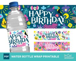 encanto birthday party water bottle wrap printable  blue white and pink themes included  pdf instant digital download
