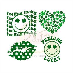 St. Patrick's Clover Bundle Feeling Lucky Smiley SVG PNG DXF eps files for Cricut & Silohuette Green Clover Groovy Irish
