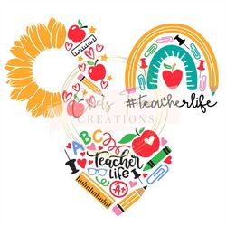 Teacher bundle appreciation I Teach Love Inspire Heart rainbow I Svg, PNG, DXF, EPS Cut Files Silhouette Cricut DesignSp