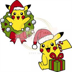 Pikachu Christmas Wreath Christmas Present DXF, SVG, PNG Files Pokemon Pikachu Holiday Bundle