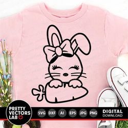 Bunny Svg, Easter Cut Files, Girls Svg Dxf Eps Png, Bunny With Carrot Svg, Kids Svg, Rabbit Clipart, Toddler Shirt Desig