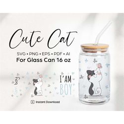 Cute Cat - 16 oz Glass Can Cutfile, Svg, Png, Eps, Pdf Files Digital Download