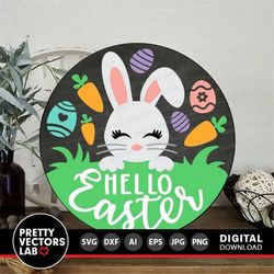 Easter Svg, Welcome Svg, Hello Easter Cut Files, Door Hanger Svg, Easter Bunny Svg, Dxf, Eps, Png, Farmhouse Sign Svg, S