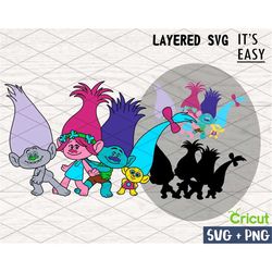 Cartoon characters SVG, Cricut svg, Layered SVG, Files for Cricut, Cut files, Print Digital, Clipart, Trolls svg