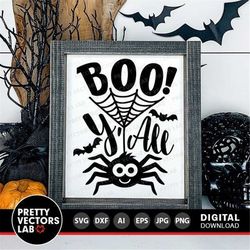 Boo Y'All Svg, Halloween Cut Files, Spooky Spider Svg Dxf Eps Png, Fall Farmhouse Sign Svg, Kids Shirt Design, Baby Svg,