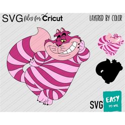 Cheshire Cat SVG, Cricut svg, Clipart, Layered SVG, Files for Cricut, Cut files, Silhouette, Print Cat