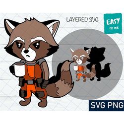 Raccoon with Coffee SVG, Cricut svg, Clipart, Layered SVG, Files for Cricut, Cut files, Silhouette, T Shirt svg png, Pri