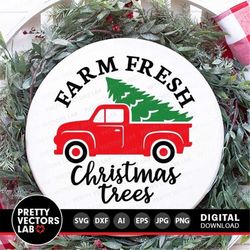 Christmas Truck Svg, Farm Fresh Christmas Trees Svg, Dxf, Eps, Png, Holidays Cut Files, Farmhouse Svg, Round Sign Svg, S
