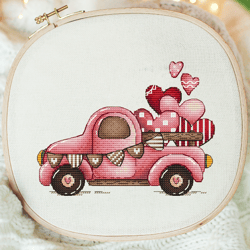 Car Cross Stitch Pattern PDF Instant Download, Love Counted Cross Stitch, Heart Cross Stitch Pattern, Garland of Flags