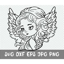 Angel with wing Svg, Dxf, Jpg, Png, Eps, Cricut, Clipart, Layered svg, Files for Cricut, Cut files, Silhouette, T Shirt,