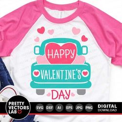 Happy Valentine's Day Svg, Valentine's Truck Cut Files, Vintage Truck with Hearts Svg, Dxf, Eps, Png, Love Quote Clipart