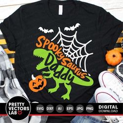Spooky Saurus Daddy Svg, Halloween Dinosaur Svg, T-Rex with Pumpkin Svg, Dxf, Eps, Png, Fall Cut Files, Dad Shirt Design
