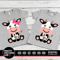 Cow Svg, Boy and Girl Cow Cut Files, Farm Animal Svg, Dxf, Eps, Png, Kids Svg, Baby Clipart, Farmhouse Svg, Birthday Svg