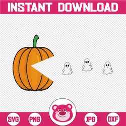 Cute Pumpkin Eating Ghosts Svg, Halloween Pacman Svg, Funny Halloween Svg, Boo Svg, Gamer Svg, Trick Or Treat Svg, Digit