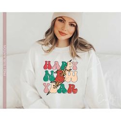 Happy New Year Png, Retro Christmas Sublimation Design or Print, Christmas Shirt or Tumbler Png Christmas Clipart Instan