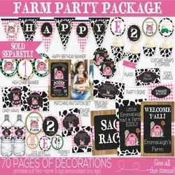 Farm Water Bottle Labels Pink, Farm Drink Bottle Labels, Farm Birthday Party Decorations, Barnyard Birthday, 1st