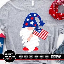 Patriotic Gnome Svg, 4th of July Cut Files, American Gnome with Flag Svg, USA Svg Dxf Eps Png, Kids, Woman Shirt Design,