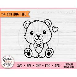 baby bear outline svg cut file for cricut silhouette cute teddy bear baby shower boy shirt bodysuit kawaii png iron on v