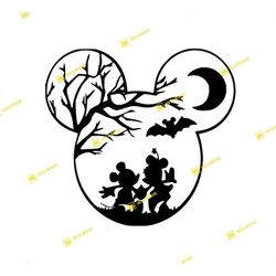 Mickey, Minnie, Halloween, Bat, Moon | PNG | Silhouette Cricut Cutting Ready Instant Download