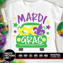 Mardi Gras Truck Svg, Mardi Gras Cut File, Kids Svg Dxf Eps Png, Toddler Svg, Carnival Shirt Design, Fleur de Lis Clipar