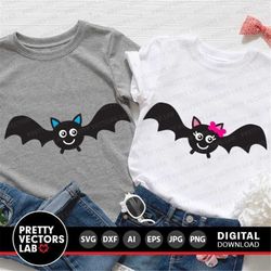 Halloween Svg, Bats Cut Files, Girl Boy Bat Svg, Bat with Bow Svg Dxf Eps Png, Bat Clipart, Monogram, Kids Shirt Design,