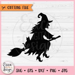 Wicked Witch Silhouette SVG cut file for Cricut Silhouette Flying Witch Clipart Spooky Witch Broomstick Kids Halloween S