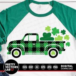 St Patrick's Day Old Truck Svg, Plaid Truck with Shamrocks Svg, Dxf, Eps, Png, Lucky Clovers Cut Files, St Paddys Clipar