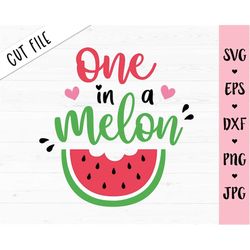 one in a melon svg first birthday cut file 1st birthday 1 year old baby girl shirt bodysuit mom mothers day silhouette c