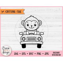 monkey on safari jeep outline svg cut file cricut silhouette jungle jeep zoo safari adventure baby animal png iron on vi