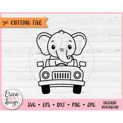 elephant on safari jeep outline svg cut file cricut silhouette jungle jeep zoo safari adventure baby animal png iron vin