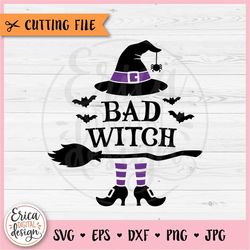 Bad Witch layered SVG cut file for Cricut Silhouette Halloween Witch Hat Witch Broom Bats Spooky Halloween Clipart PNG F