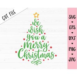 Merry Christmas SVG Christmas tree cut file Christmas quote clipart Winter Holiday Saying Sign Decor Shirt Silhouette Cr