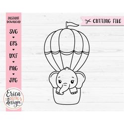 Baby Elephant Outline SVG Elephant hot air balloon cut file Baby Shower Boy Girl Bodysuit Animal Silhouette Cricut Vinyl