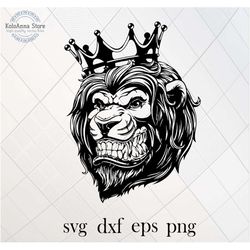 lion svg, lion head svg, king of animals svg, king svg, crown svg, predator svg, wild animal, lion cut file, silhouette,