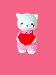 crochet pattern cat with heart, , amigurumi tutorial pdf in english