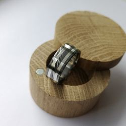 Titanium and Stainless Damascus Steel Ring