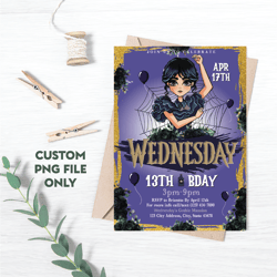 Personalized File Wednesday Birthday Invitation Party Invite Printable Editable Addams Family Digital Kid Cake PNG File